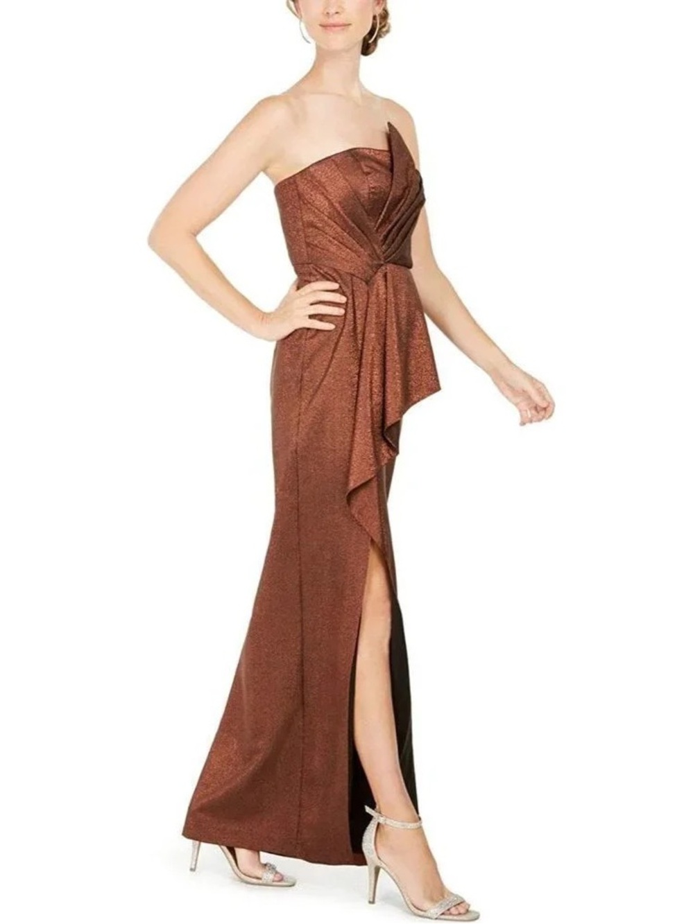 Adrianna Papell Women's Stretch Lamé Shimmering Copper Strapless Formal Gown